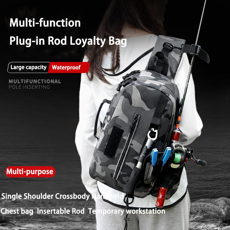 Luya Pole Bag Diagonal Span Multifunctional Chest Bag One-Shoulder Portable Waterproof Large-Capacity Plug-In Fishing Pole Bag