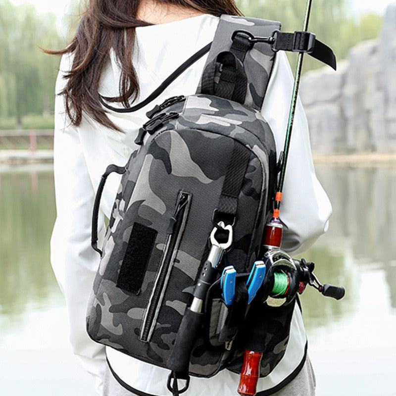 Luya Pole Bag Diagonal Span Multifunctional Chest Bag One-Shoulder Portable Waterproof Large-Capacity Plug-In Fishing Pole Bag