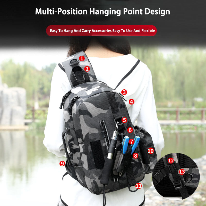 Luya Pole Bag Diagonal Span Multifunctional Chest Bag One-Shoulder Portable Waterproof Large-Capacity Plug-In Fishing Pole Bag