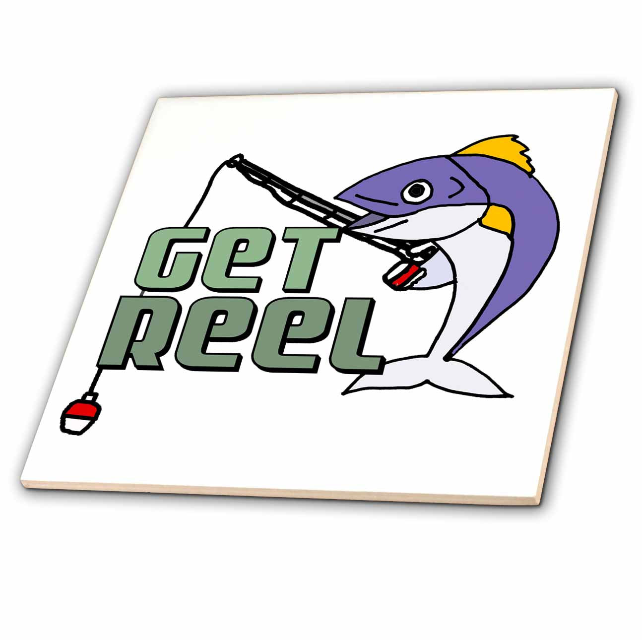 3dRose Cool Funny Cute Tuna Fish Fishing Get Reel Pun for Fishermen - Tiles (ct-380918)