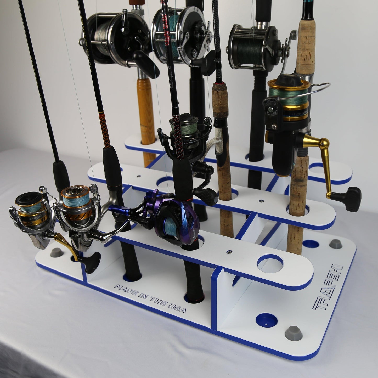 Made in the USA Fishing Rod Rack | 12 Pole Waterproof Wash-down | Dock, Garage, Boat, Storage
